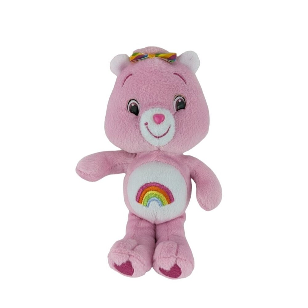Care Bears Cheer Bear Plush 9" Stuffed Animal Pink Rainbow Hair Bow 2008 Jakks‎